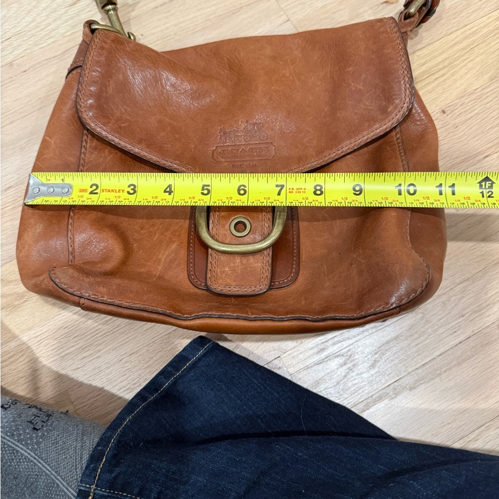Coach Becker Legacy Tattersall Leather Buckle Shoulder Bag in Whiskey - Picture 3 of 11